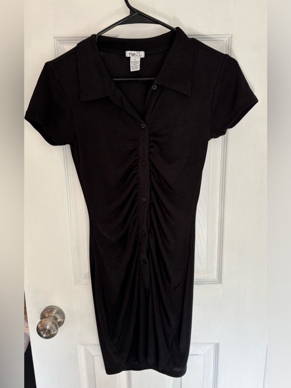 Rue21 Black Ruched Button-Front Midi Dress with Collar